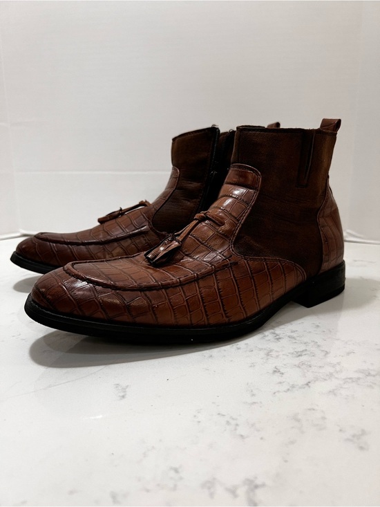 Men\'s Brown Croc-Embossed Tassel Chelsea Boots main image 13